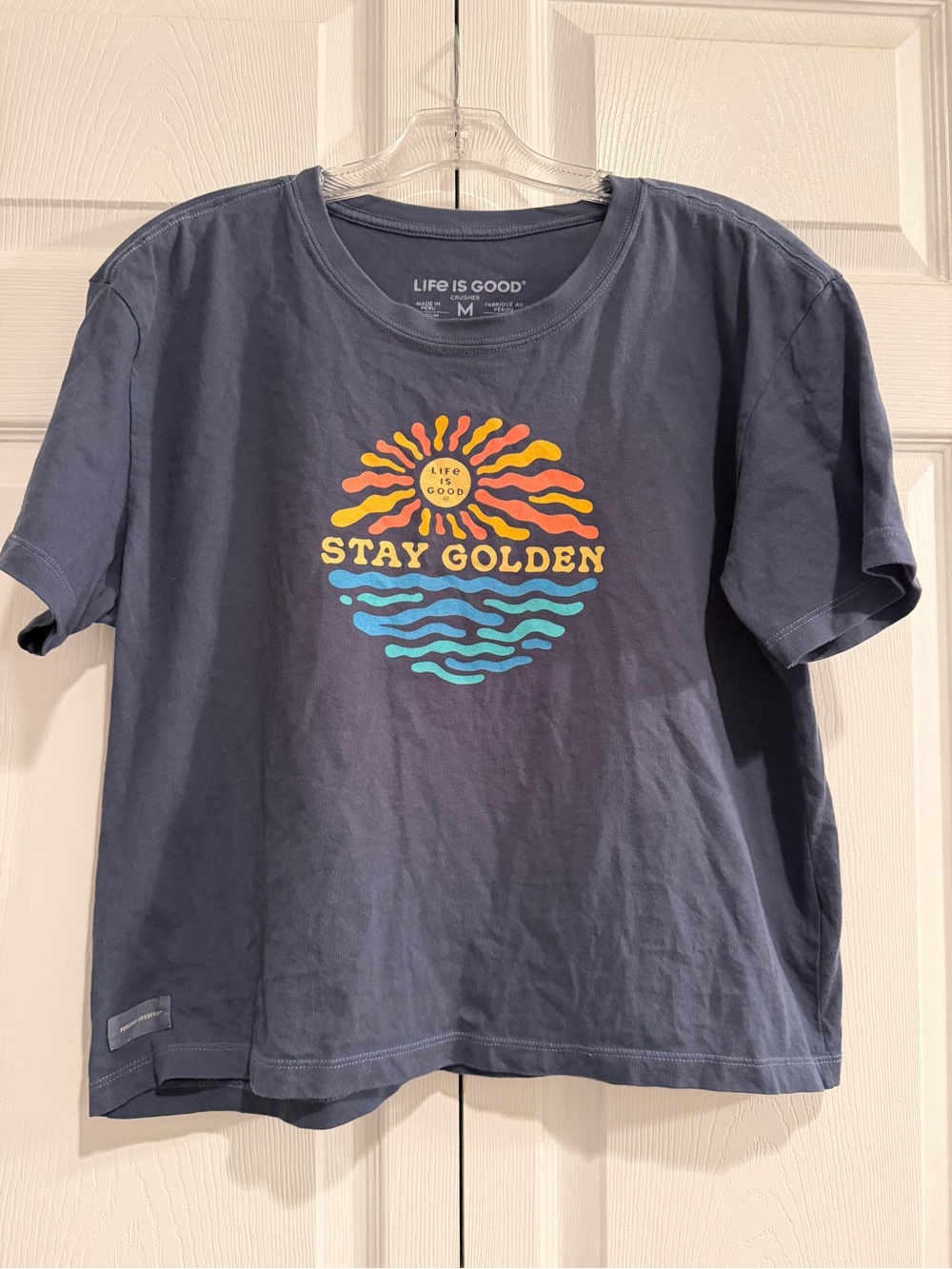 Life is Good Stay Golden Sunset Short Sleeve Cotton Crusher Boxy Tee Medium